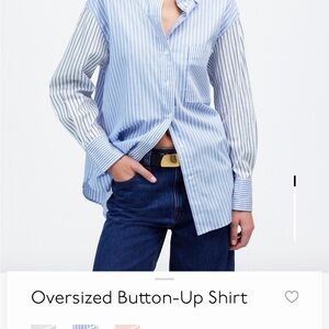 Madewell Blue and White Striped Oversized Button-Down Shirt